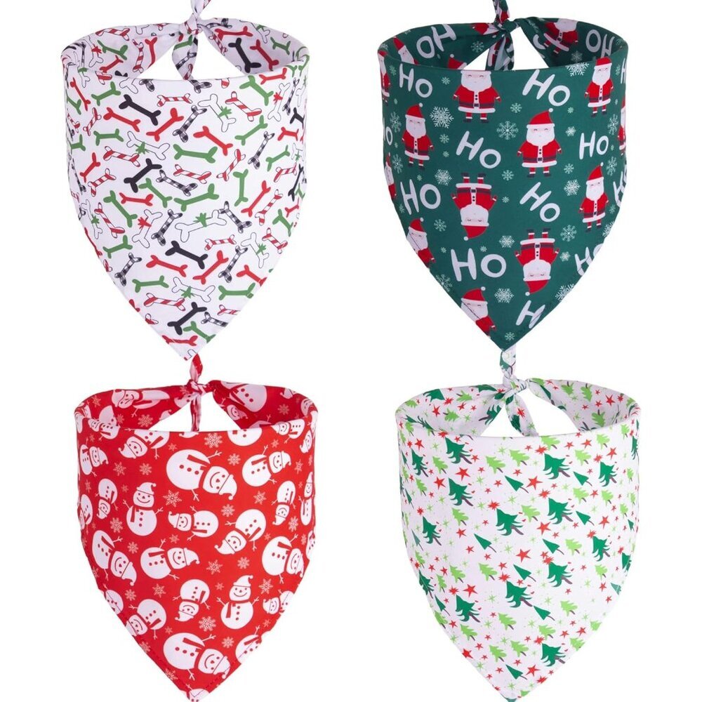 4 Pack Dog Bandana Christmas Pet Scarf Triangle Bibs Kerchief Set Puppy Christma